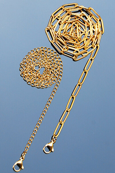 Rua Jewelry Çelik Italyan -Ataş 50cm- & -Klasik 45cm-Zincir Kolye Altın Renk | Kararmaz ,unisex ,2 Yıl Garantili