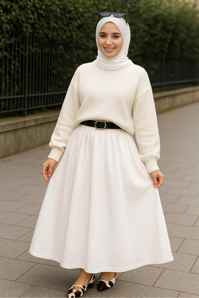 bright moon Women's Poplin Long Skirt with Elastic Waist (Belt Not Included)