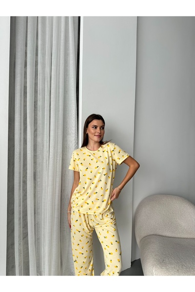 ELİBELLA Kadın Limon Detaylı Pamuklu Likralı Pijama Takımı