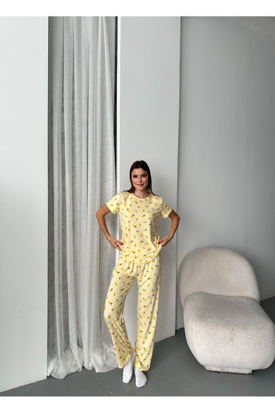 ELİBELLA Kadın Limon Detaylı Pamuklu Likralı Pijama Takımı