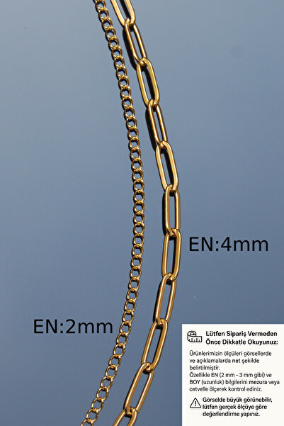 Rua Jewelry Çelik Italyan -Ataş 60cm- & -Klasik 50cm-Zincir Kolye Altın Renk | Kararmaz ,unisex ,2 Yıl Garantili