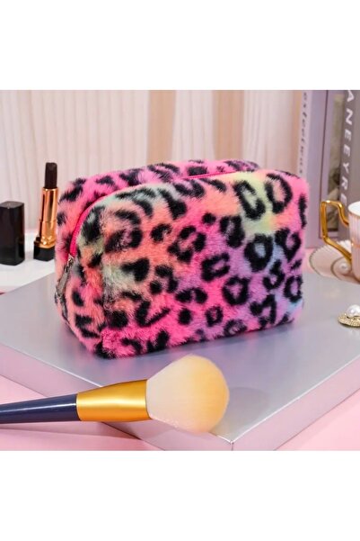 Pinkimaj Leopard Print Marbled Colored Plush Makeup Bag (with Gift)
