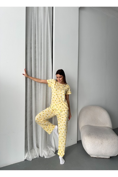 ELİBELLA Kadın Limon Detaylı Pamuklu Likralı Pijama Takımı