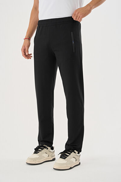 Shooter Sportswear Ανδρικό μαύρο παντελόνι με κανονική εφαρμογή, ρυθμιζόμενο ελαστικό κορδόνι με κορδόνια στη μέση