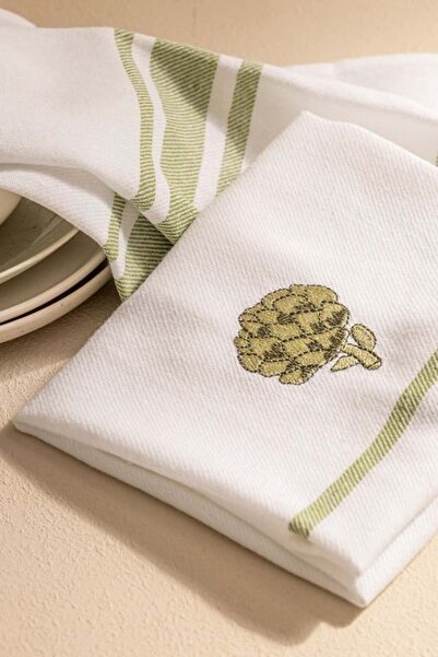 Madame Coco Artichaut 2-Pack Embroidered Dishcloths - White/Green