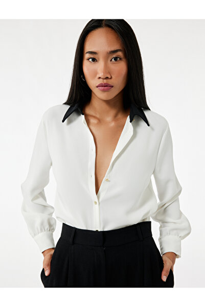 Koton Regular Fit Contrast Detailed Long Sleeve Classic Collar Shirt