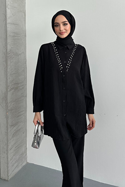 YAREN CLARA طقم فينيا ذو تفاصيل حجرية سوداء مكون من قطعتين YRN-2136