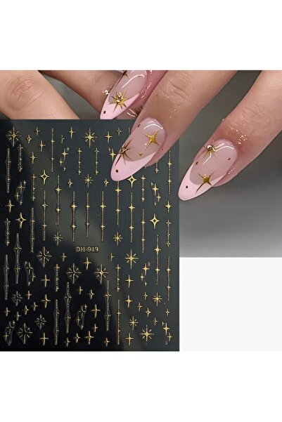 AEÇTASARIM 1 Adet Altın Yıldız Çizgi Tırnak Süsleme Stickerı, Nail Art Süsü