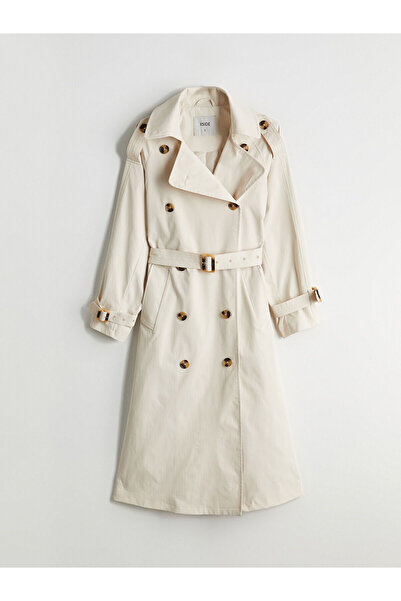LC Waikiki Ecru Jacket Collar Oversize Women's Trench Coat