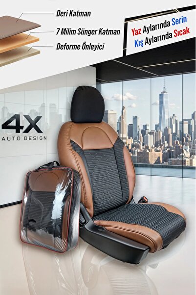 autogoodstore Volkswagen Golf 4 Uyumlu Lüx Deri Süet Oto Koltuk Kılıfı Ön Ark...