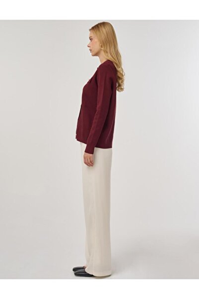 Kayra %100 Viskon Düğme Detaylı Triko Hırka Bordo