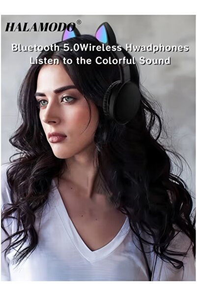 HALAMODO Wireless Bluetooth Cat Ear Headphones 5.0 Stereo Headset with Immersive Sound Over-Ear Design