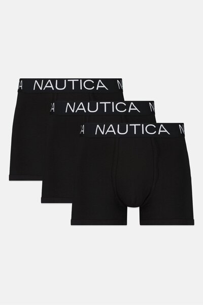 Nautica Men 3 Pieces Brand Logo Trunks, Black