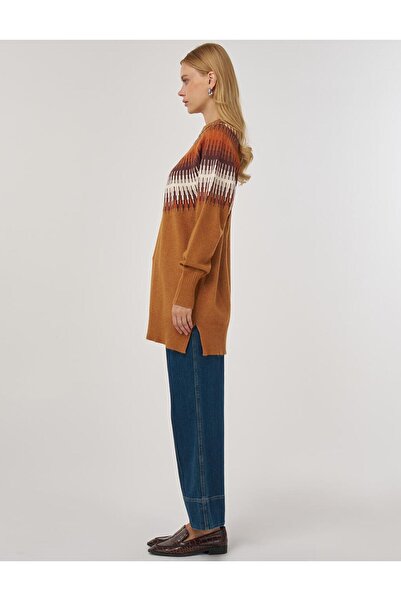 Kayra Taş Detaylı Triko Tunik Tarçın