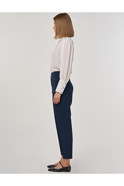 Kayra Çima Stitched High Waist Pipe Leg Trousers Dark Navy Blue