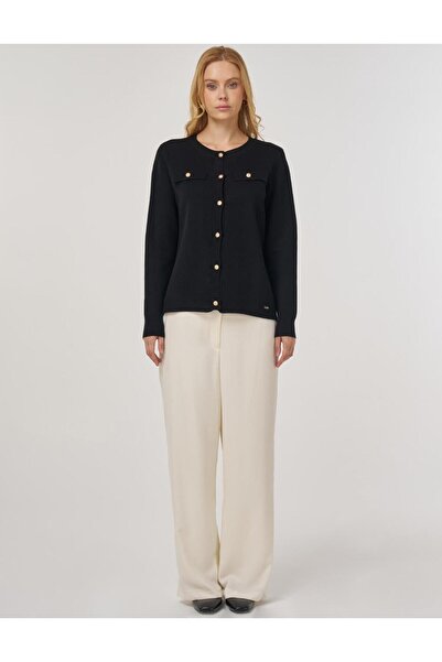 Kayra 100% βισκόζη Πλεκτό Ζακέτα με λεπτομέρεια με κουμπιά Μαύρο