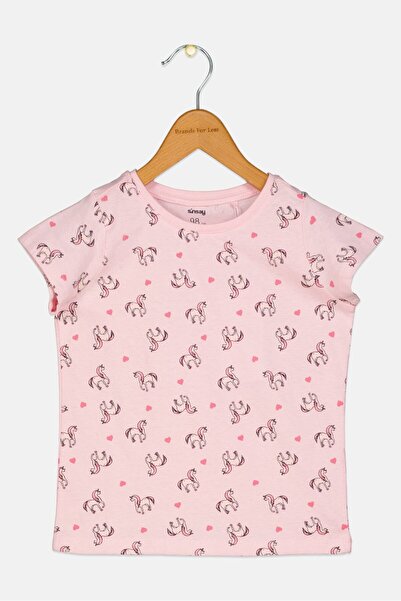 Sinsay Toddlers Girl Crew Neck Short Sleeves Unicorn Print Top, Pink