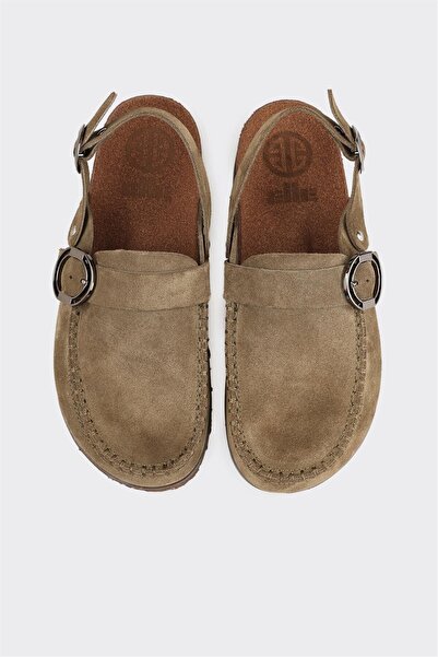 Elle Shoes Haki Deri Kadın Terlik