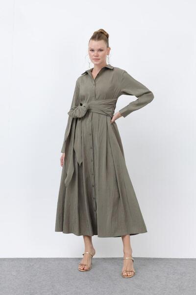 Puane Shirt Collar Women's Linen Dress 20661