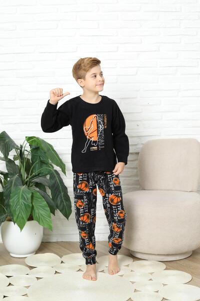 Mutlu City Yeni Stil Sonbahar/kış Erkek Çocuk Basketball Desenli Polar Pijama Takımı 4562