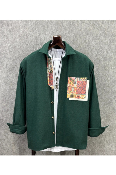 FıttingRoom Oversize Bohemian Cotton Cashmere Emerald Shirt