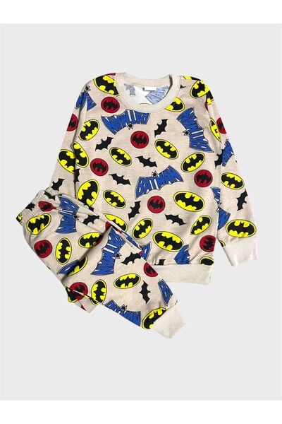 tusem butik homewear Set de pijamale de sezon pentru băieți, din bumbac, culoare bej, cu mâneci lungi