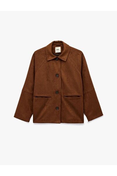 Koton Μακρυμάνικο μπουφάν με κουμπιά από ψεύτικο σουέτ με γιακά πουκάμισου με τσέπες (AW 25)