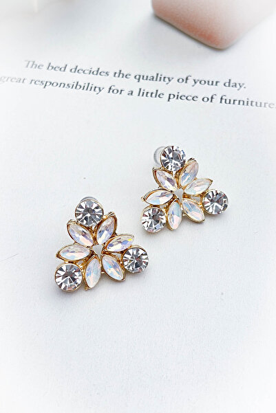 roshel أقراط زهرة اللوتس المرصعة بالأحجار