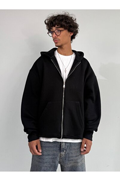 zaee Kışlık Kumaş Oversize Premium Basic Fermuarlı Sweatshirt