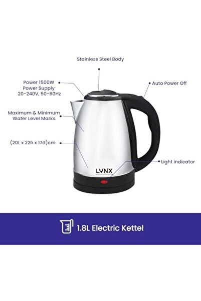 LYNX Electric Kettle 1.8L, Stainless Steel, 1500W