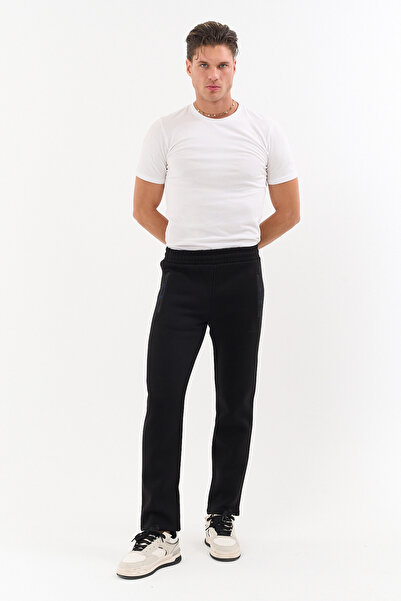 Shooter Sportswear Чоловічі зимові чорні спортивні штани на блискавці з кишенями, з флісовою підкладкою, на резинці, три нитки