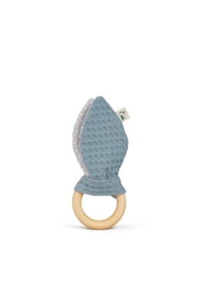 Mercaton Baby teething toy made of cotton with wooden ring, blue, Grunspecht 571-V3