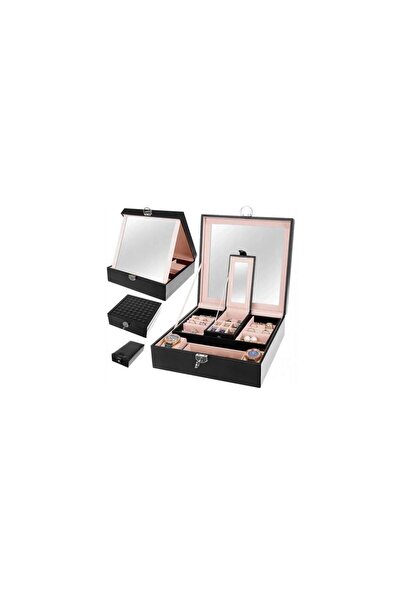 Mercaton Jewelry Box with Mirror, Black, 25.5×25.5×9 cm
