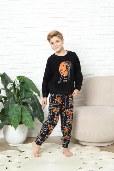 Mutlu City Yeni Stil Sonbahar/kış Erkek Çocuk Basketball Desenli Polar Pijama Takımı 4562