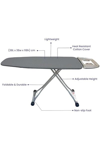 Lenox Ironing board with steam iron rest, lightweight design, heat-resistant, adjustable height, (38 × 11