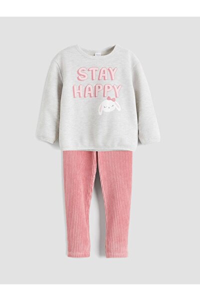LC Waikiki Crew Neck Baby Girl Sweatshirt and Leggings 2-Piece Set (W5)