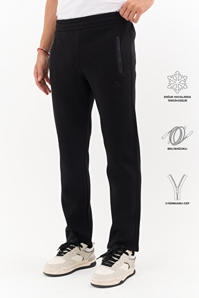 Shooter Sportswear Чоловічі зимові чорні спортивні штани на блискавці з кишенями, з флісовою підкладкою, на резинці, три нитки