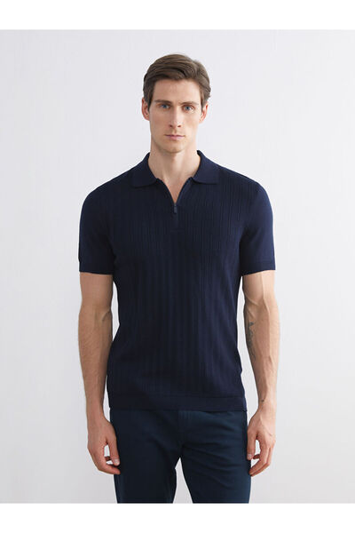 LC Waikiki Navy Blue Polo Neck Short Sleeve Men's Knitwear Sweater