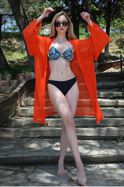 emosavm Fashion Women Kimono Pareo Beach Dress Orange