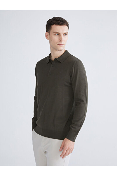LC Waikiki Khaki Polo Neck Men's Knitwear Sweater