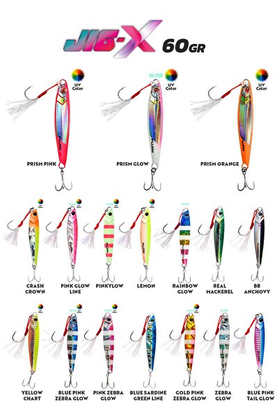 Fujin Jig-X 60gr Shore Jigging Jig Yem RENK: MT50 Prism Glow