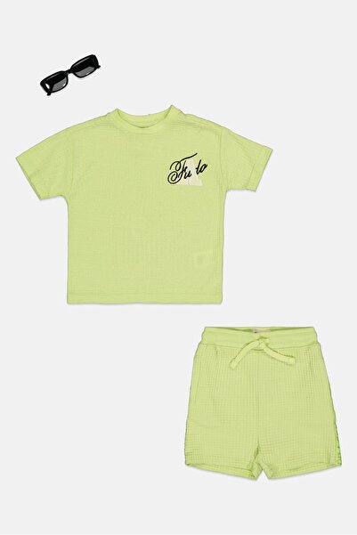 Fudo طقم تي شيرت وشورت مطرز للأطفال الصغار، 3 قطع، مع نظارات شمسية، لون أخضر ...