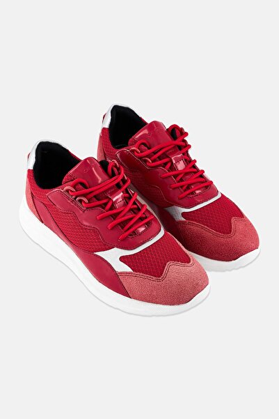 Geox Women Lace Up Casual Sneaker, Red