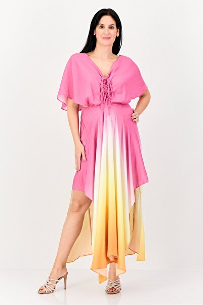 Maje فستان نسائي متوسط الطول بتصميم صبغ التعادل، متعدد الألوان