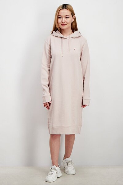 Tommy Hilfiger Women Hooded Drawstring Embroidered Logo Dress Jacket, Beige