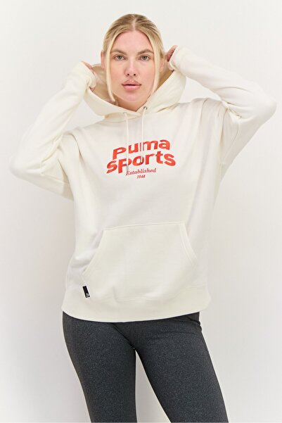 Puma Women Relaxed Fit Embroidered Outdoor Sweatshirts, Off White
