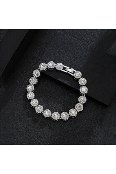Pursehuit Brățară de tenis de lux, culoare argintie, cu pietre, Chelsea C9