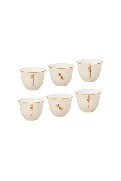 ORIAN Saudi coffee set, beige and gold porcelain, with a gold stand