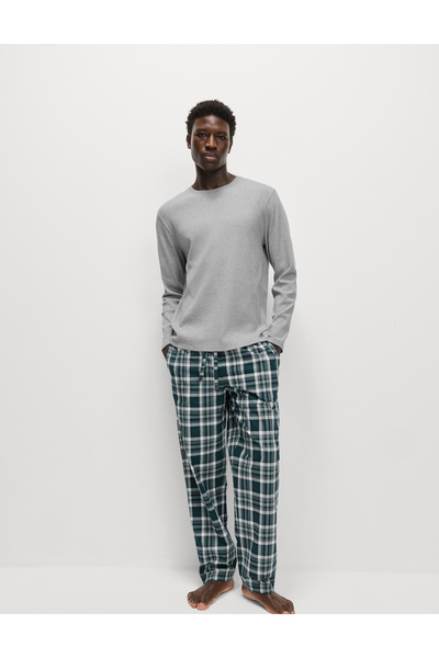 Marks & Spencer Saf Pamuklu Kareli Pijama Takımı