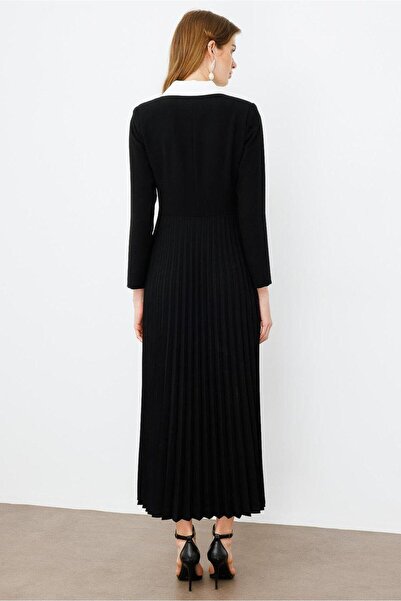 Eskişehir Mağazacılık 60064 MODAİLGİ YAKASI EKRU KOMBİNLİ PLİSOLEY ELBİSE